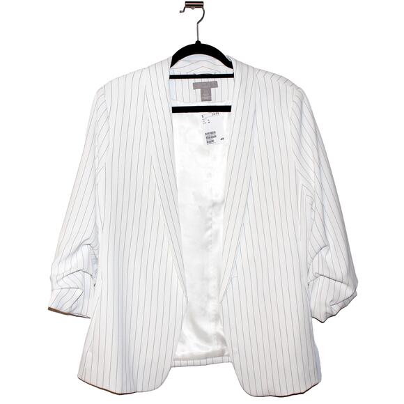 H&M White Striped Chic Blazer Jacket Size 12 - Picture 1 of 3